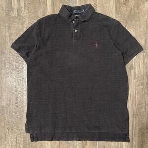 Polo Ralph Lauren Polo Shirt Dark Gray Burgandy Pony 100% Cotton Knit Mens XL